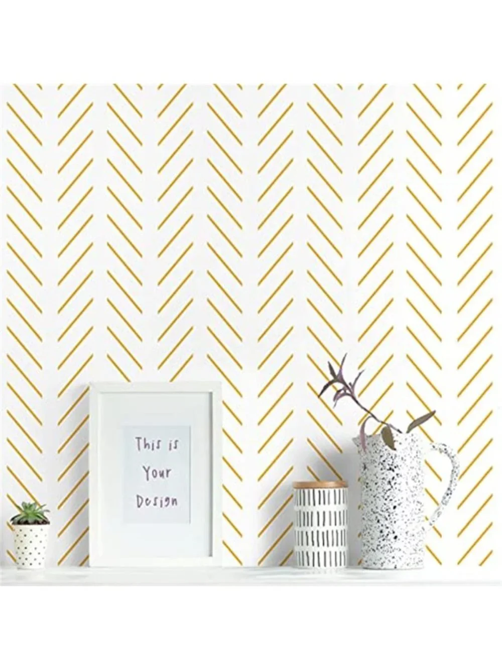 Yellow White Herringbone Peel Stick Wallpaper Removable Geometric Contact Paper